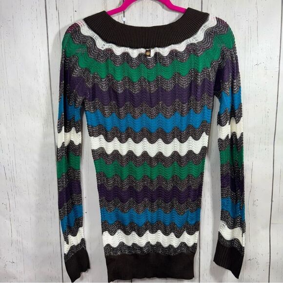 Apple Bottoms Womens Y2K Sweater Knit Zig Zag Brown Green Crewneck Long Sleeve - Picture 11 of 15